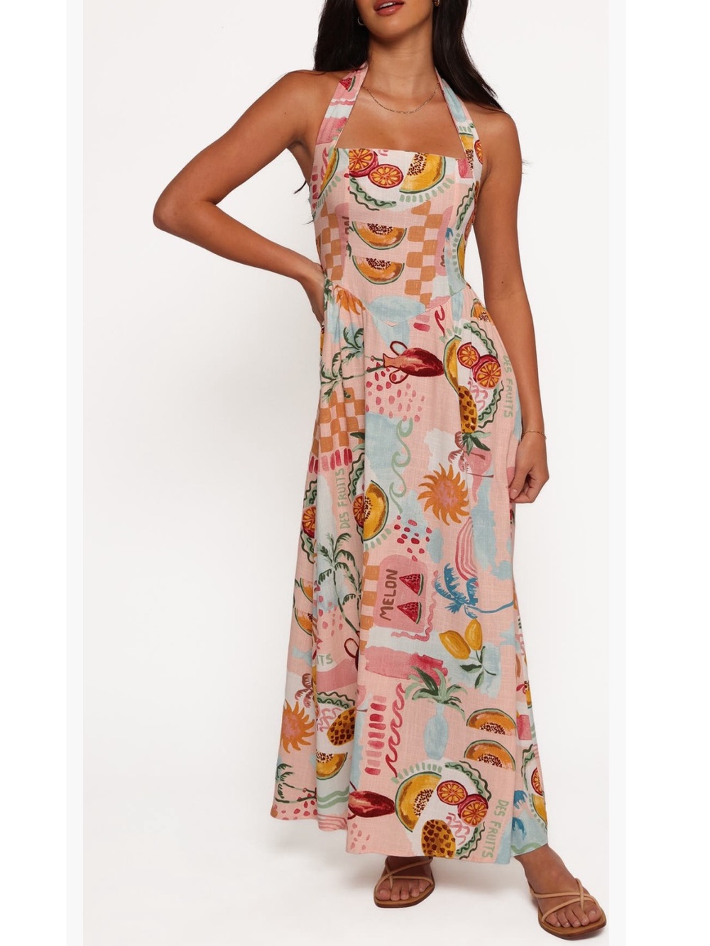Petal & Pup Kiera Halter Maxi Dress in Summer Haze Print New!